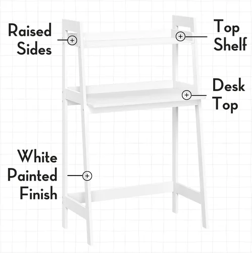 Miniatura 3 de RiverRidge Escritorio para niños con estante de escalera, mesa de escritura blanca para tareas, artes y manualidades, mesa espaciosa con estante