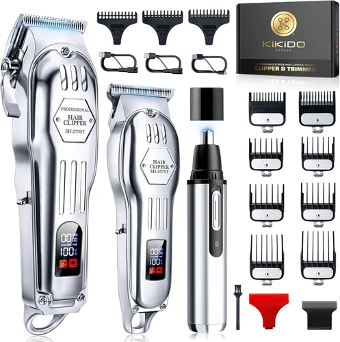 KIKIDO Cortapelos para hombres, juego profesional de recortadores de pelo inalámbricos, recortadora de pelo recargable para nariz, barba, máquina de