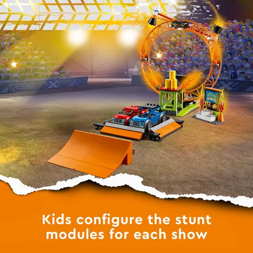 Miniatura 5 de LEGO City Stunt Show Arena 60295 - Juego de juguetes de construcción con 2 camiones monstruo, 2 autos plegables, una bicicleta de acrobacias