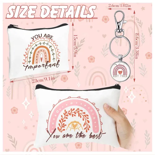 Miniatura 5 de Pinkunn Bolsa de cosméticos de lona arcoíris para el día de la madre, regalos a granel para mujeres con cita inspiradora, juego de 16 bolsas