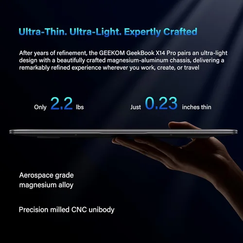 Miniatura 3 de GEEKOM GeekBook X14 Pro Laptop, 2.2lbs Ultra Thin 14" 2.8K OLED Laptop Computer, Ultra 9 185H, 32GB LPDDR5x 7500MHz RAM 1TB SSD, Up to 16 Hour, 2X