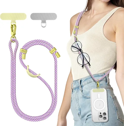 Miniatura 23 de SURPHY Cordón para teléfono, correa cruzada ajustable para teléfono con 2 pestañas de amarre para teléfono celular, hebillas de metal de alta Negro