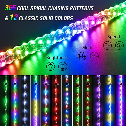 Miniatura 2 de Nilight - 1 luz de látigo LED RGB en espiral de 2 pies con control remoto por RF, luz de persecución/baile RGB, látigos de antena iluminados