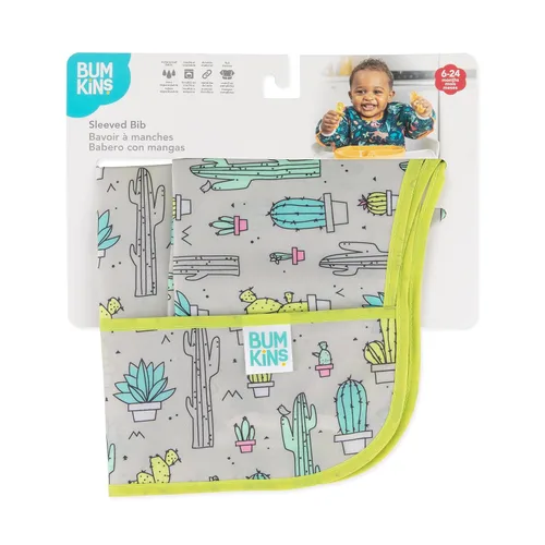 Miniatura 6 de Bumkins impermeable Manga babero, 6-24 meses, Cacti Verde cactus