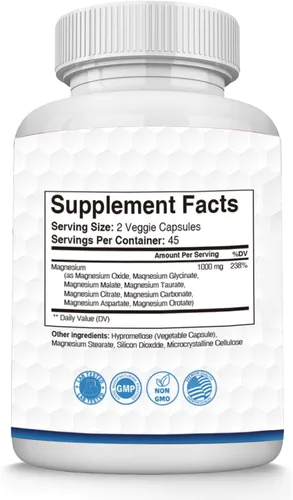 Miniatura 8 de Complejo de magnesio Suplemento 8 Elemental 1000mg - Citrato, malato para una fácil absorción para huesos, músculos, recuperación, energía, vegano