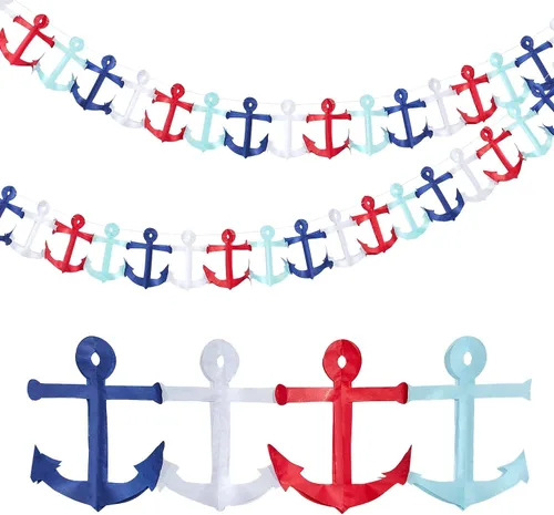 Boao Guirnalda náutica de 2 piezas de 8 pies, color rojo, azul y blanco, pancarta de crucero para decoración del 4 de julio, Día de la