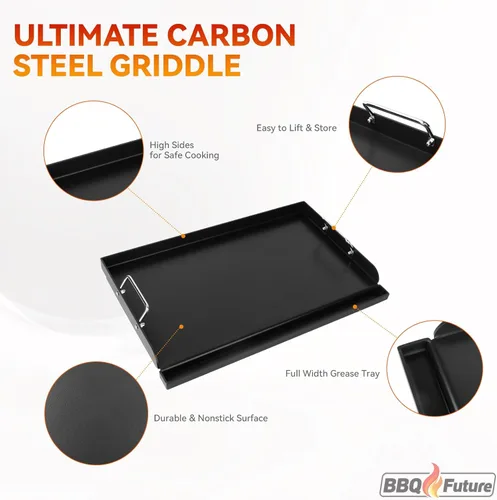 Miniatura 7 de MixRBBQ Plancha antiadherente de acero al carbono de 25 x 16 pulgadas para parrilla de gas, inserto de parrilla superior plana de alta resistencia