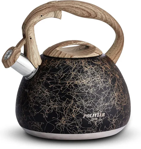Miniatura 18 de POLIVIAR - Hervidor de té para estufa de 2.7 cuartos de galón, tetera silbante con acabado crujiente, acero inoxidable de grado alimenticio