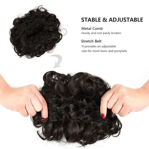 Miniatura 4 de Rose bud Extensiones de moño rizado para mujer, estilo coletero, peinetas sintéticas en moño desordenado, color marrón oscuro 4A# Marrón oscuro