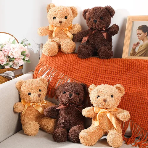 Miniatura 4 de HyDren 5 piezas de osos de peluche animales suaves juguetes de felpa de San Valentín, 12 pulgadas, lindo oso pequeño y lanudo con capucha y corbatín