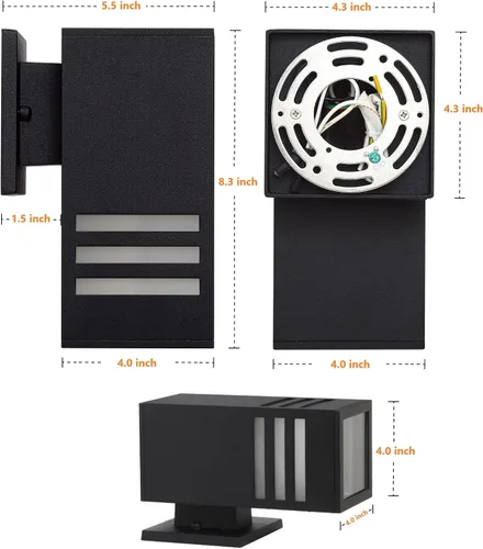 Miniatura 4 de Farol de pared para exteriores, lámpara exterior – Listado ETL, aluminio antioxidante, impermeable, montaje en pared, diseño rectangular – 1