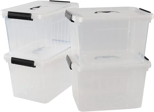 Miniatura 7 de Caja de plástico transparente de 10 L, contenedor de almacenamiento de plástico con tapas, paquete de 4 Clear Plastic Material, Snap Side Latches
