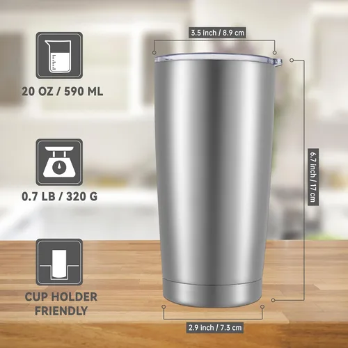 Miniatura 3 de Vasos Térmicos de 20 oz Paquete de Acero Inoxidable con Tapa de Doble Pared con Aislamiento al Vacío Taza de Café de 20oz con Recubrimiento en Polvo