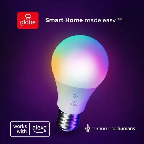 Miniatura 7 de GLOBE Electric 50589 Bombilla LED inteligente A19 que cambia de color, WiFi de 2.4 GHz, equivalente a 60 W, 800 lúmenes, funciona solo con Alexa, 1
