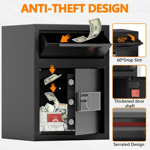 Miniatura 3 de Caja fuerte de depósito ignífuga de 2.0 pies cúbicos, caja de seguridad con ranura de depósito frontal y cerradura con combinación digital