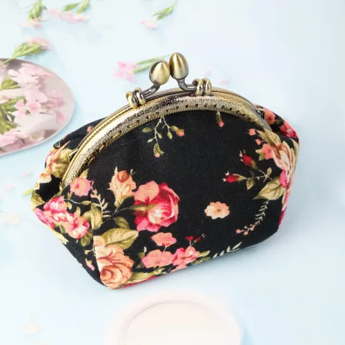 Miniatura 3 de Oyachic Monedero estampado vintage con hebilla de embrague, monedero con cierre de beso, monedero con cierre floral, carteras para mujer