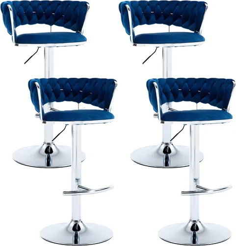 Miniatura 24 de Juego de 2 taburetes de bar de terciopelo giratorios con base de metal dorado, taburetes de bar modernos de altura de mostrador para cocina, pub