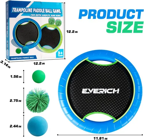 Miniatura 2 de Bouncy Paddle Ball Game for Kids with EVA Foam Trampoline Paddles and Balls, Stringy Ball Toss and Catch Set for Indoor Outdoor Beach Pool Backyard