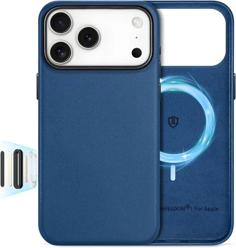 Miniatura 33 de SHIELDON Funda de cuero genuino para iPhone 17 Pro Max de 6.9 pulgadas 2025, [botón de la cámara actualizado], compatible con Magsafe, carga Azul