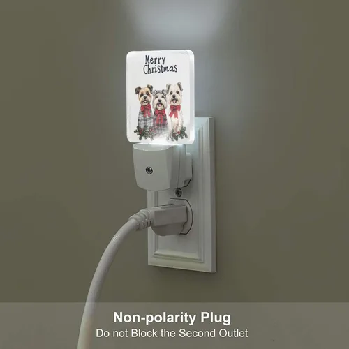 Miniatura 5 de Juego de 2 lámparas LED de noche enchufables para perros de Navidad, juego de 2 luces nocturnas de emergencia con sensor automático para dormitorio