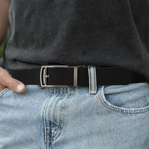 Miniatura 6 de SENDEFN Cinturones de trinquete de nailon para hombres, cinturón de tela de golf con hebilla ajustable automática jeans casuales