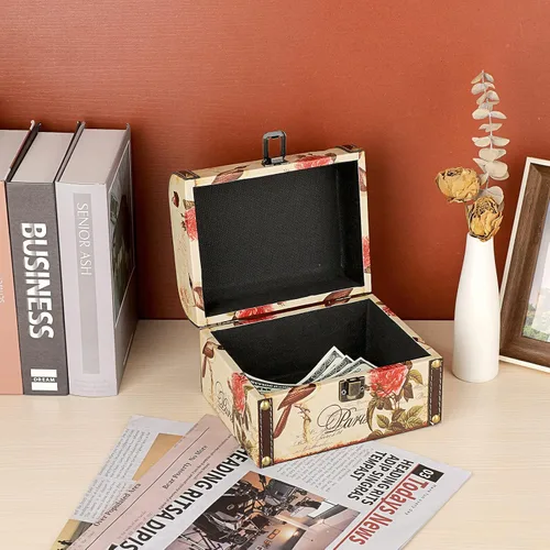 Miniatura 5 de ELLDOO Cofre decorativo del tesoro, caja de almacenamiento de madera + piel sintética para joyas, caja de recuerdos para niñas y mujeres