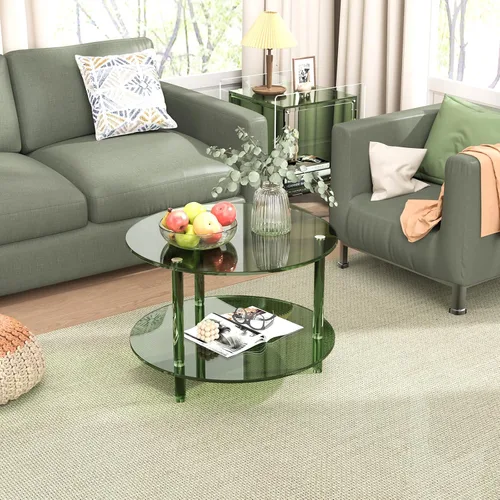 Miniatura 7 de Mesa de centro acrílica, pequeña mesa de centro moderna redonda para sala de estar, verde