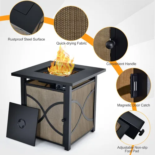 Miniatura 4 de Giantex Mesa de fuego de propano de 25 pulgadas, mesa cuadrada de gas de 40000 BTU con tapa, vidrio de fuego y llama ajustable, aprobada por la CSA
