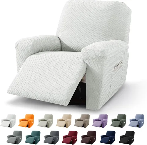 Miniatura 25 de YEMYHOM Funda elástica de 4 piezas para silla reclinable de jacquard con bolsillo lateral, antideslizante, ajustable, protector de muebles con parte