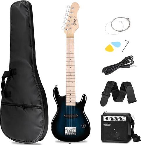 Miniatura 11 de ZENY Guitarra eléctrica para niños de 30 pulgadas con amplificador de 5 W, bolsa de concierto, correa, cable, cuerdas y púas, kit de accesorios Rosa