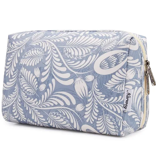 Narwey Bonita bolsa de maquillaje de viaje, bolsa organizadora de cosméticos, bolsa de aseo con compartimentos para mujeres y niñas (grande, hoja