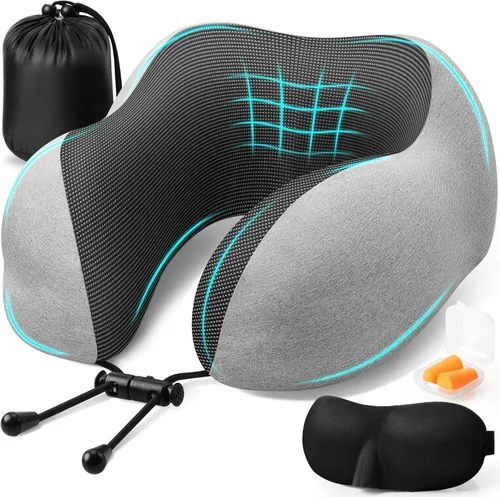 Miniatura 15 de ExploreBliss Almohada de Viaje, Almohadas de Viaje para Dormir en Avión, Almohada para el Cuello con Funda Extraíble y Cierre Ajustable, Juego