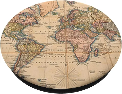 Miniatura 2 de PopSockets - Fondo de viaje para teléfono y tableta, diseño de mapa del mundo vintage, Negro