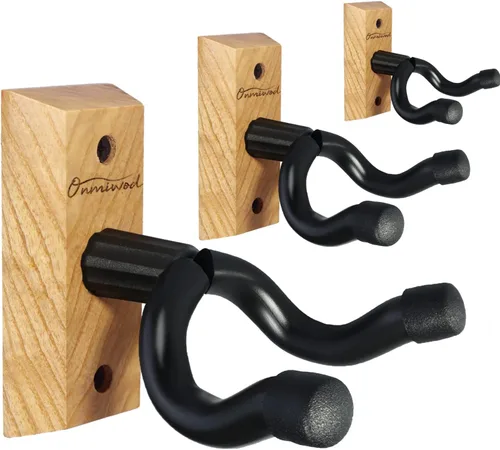 Miniatura 11 de Soporte de pared para guitarra, paquete de 3, colgador de guitarra de madera dura de acacia, soporte de pared para guitarra en forma de U, soporte
