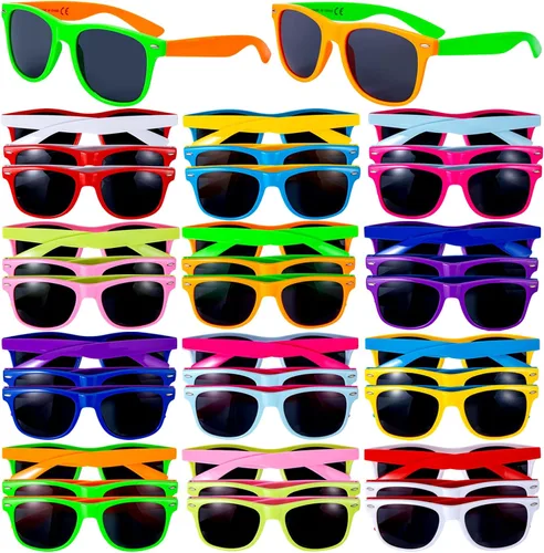 Paquete de 36 lentes de sol de neón de 12 colores para fiestas de estilo retro de los años 80 para playa, piscina, carnaval, recuerdos de fiesta,