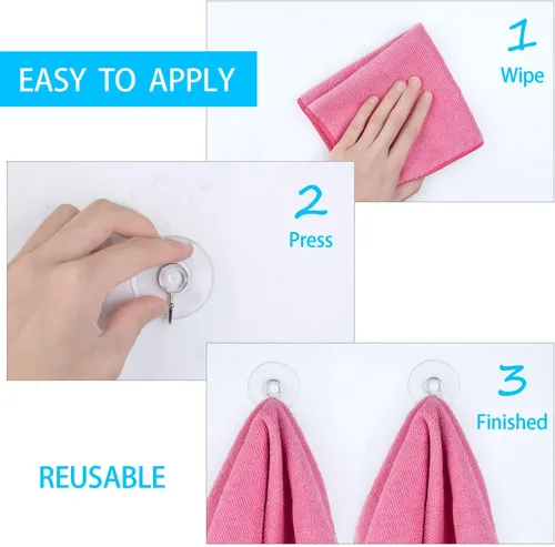 Miniatura 4 de Paquete de 20 ganchos de ventosa, ventosas universales de PVC transparente de 1.77 pulgadas para ducha, ventosas extraíbles con ganchos para cocina