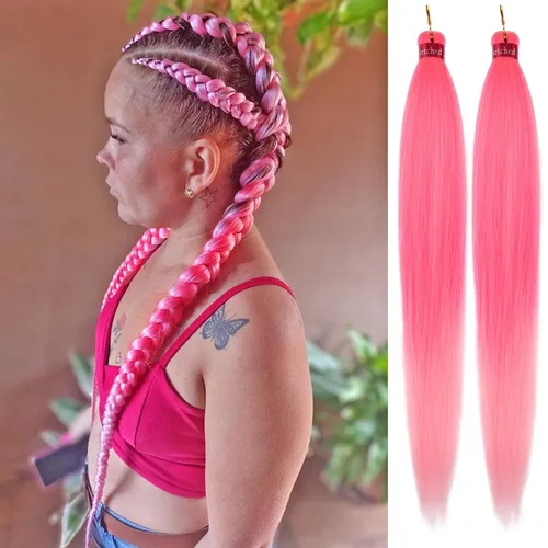 Miniatura 27 de Cabello trenzado preestirado, cabello trenzado degradado de 28 pulgadas, paquete de 8 extensiones de cabello trenzado de mezcla de colores sedosos