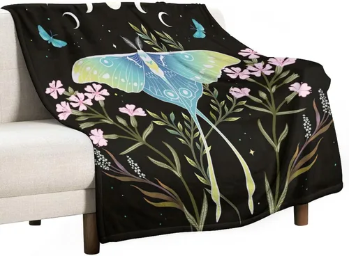 Miniatura 18 de Manta gótica de franela de polilla abstracta, mágica, bohemia, mariposa, esqueleto, luna, estrellas, manta estética para hombres, mujeres, niñas