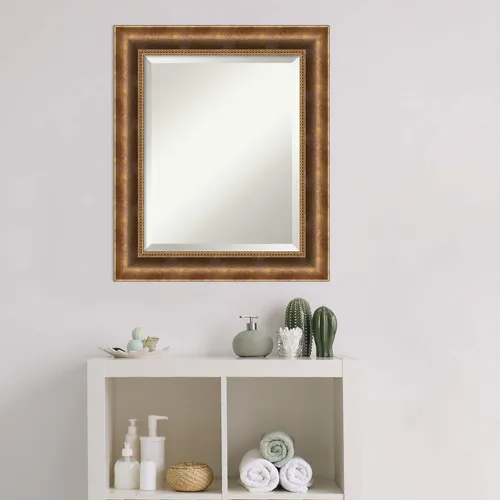 Miniatura 6 de Amanti Art Espejo de baño de bronce para sobre el fregadero, espejo rectangular de bronce Manhattan de 26 x 22 pulgadas, pequeño marco de madera