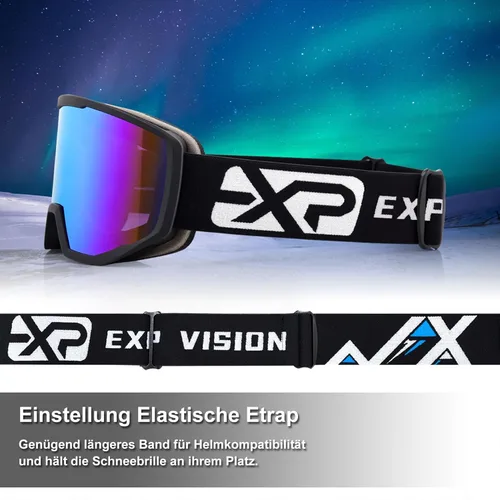 Miniatura 6 de EXP VISION Gafas de esquí/snowboard para hombres y mujeres, gafas de nieve OTG antiniebla con protección UV Marco negro azul