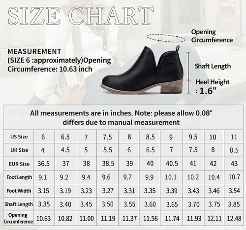 Miniatura 7 de VEPOSE botas al tobillo para mujer con tacón bajo y grueso, con perforaciones, botas de vaquero