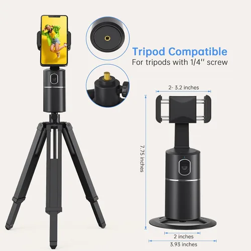Miniatura 6 de camrola Soporte de teléfono de seguimiento facial automático, no requiere aplicación, rotación de 360°, trípode de seguimiento de teléfono facial