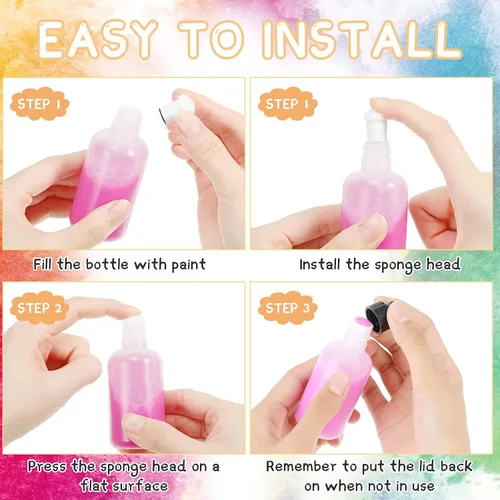 Miniatura 7 de Patelai 24 botellas vacías de pintura de 2 onzas, prácticas botellas de esponja para pintar con punta de esponja, marcadores de bingo recargables