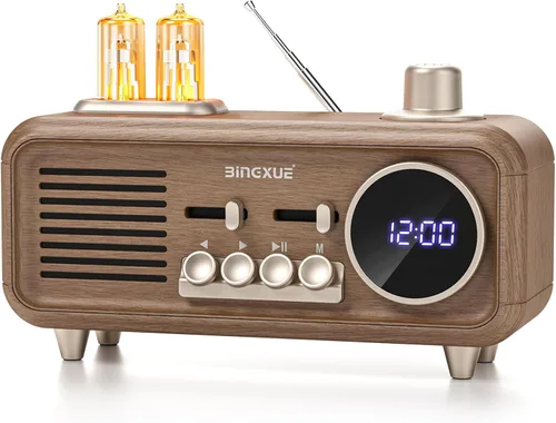 Retro Radios FM - Altavoz Bluetooth portátil, 12/24 horas, pequeño enchufe, radio reloj vintage con tarjeta USB/AUX/TF para cocina, dormitorio,
