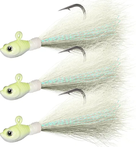 Dr.Fish Paquete de 3 señuelos de cola de cubo para el cabello, señuelos de agua salada y dulce para pesca de surf, pesca, blanco, rojo, Chartreuse