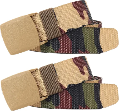Miniatura 27 de Cinturón para hombre, cinturón táctico militar de nailon con hebilla sin metal, paquete de 2 Camuflaje verde y camuflaje caqui