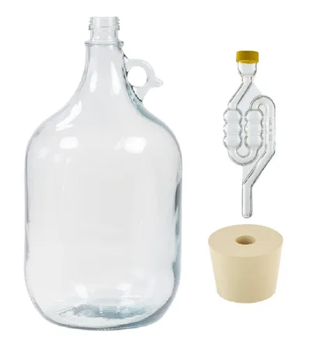 North Mountain Supply Jarra de vidrio italiana de 5 litros (1.32 galones) con asa, tapón de goma y 6 burbujas Airlock