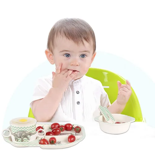 Miniatura 7 de Shopwithgreen - Juego de 7 piezas de fibra de bambú para niños: platos, tazones, tazas, cucharas y tenedores; vajilla con diseño de dibujos