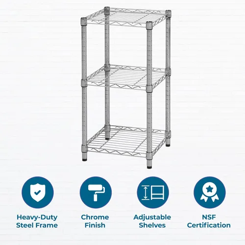 Miniatura 5 de Honey-Can-Do - Estantes ajustables resistentes de 3 niveles, estante de almacenamiento de metal con capacidad de 200 lb, cromado, 15 pulgadas