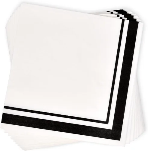 Miniatura 5 de 120 servilletas de cóctel en blanco y negro con borde negro, servilletas desechables de 3 capas para decoración de cenas de fiesta de graduación